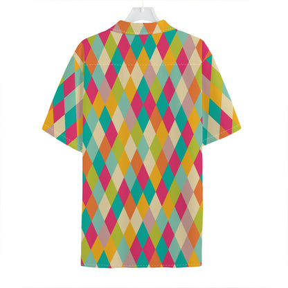 Retro Harlequin Pattern Print Hawaiian Shirt