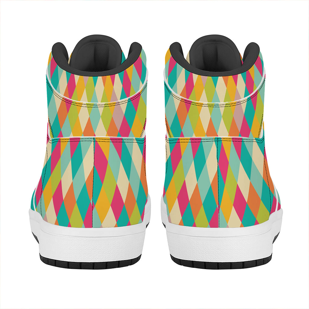 Retro Harlequin Pattern Print High Top Leather Sneakers