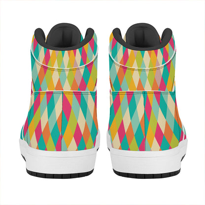 Retro Harlequin Pattern Print High Top Leather Sneakers