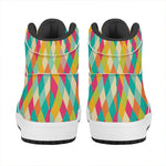 Retro Harlequin Pattern Print High Top Leather Sneakers