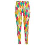 Retro Harlequin Pattern Print High-Waisted Pocket Leggings