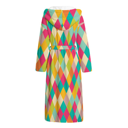 Retro Harlequin Pattern Print Hooded Bathrobe