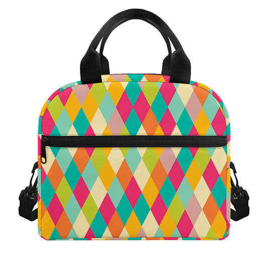 Retro Harlequin Pattern Print Insulated Lunch Bag
