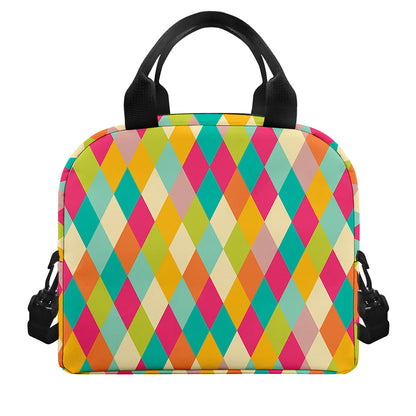Retro Harlequin Pattern Print Insulated Lunch Bag