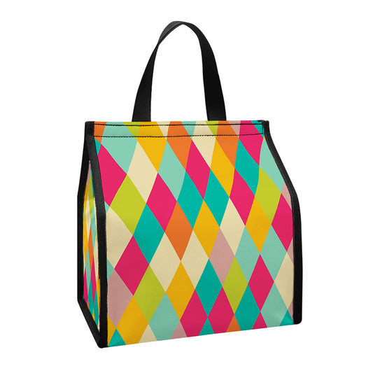 Retro Harlequin Pattern Print Insulated Lunch Tote