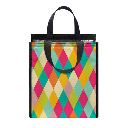 Retro Harlequin Pattern Print Insulated Lunch Tote