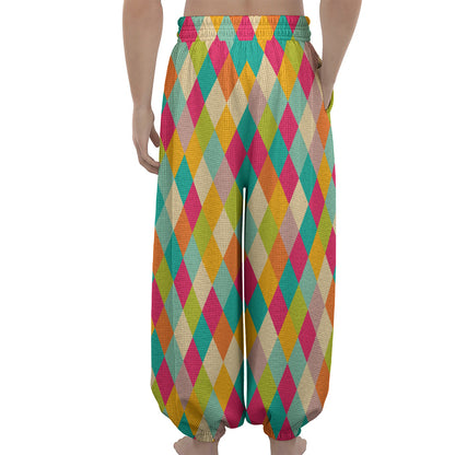 Retro Harlequin Pattern Print Lantern Pants