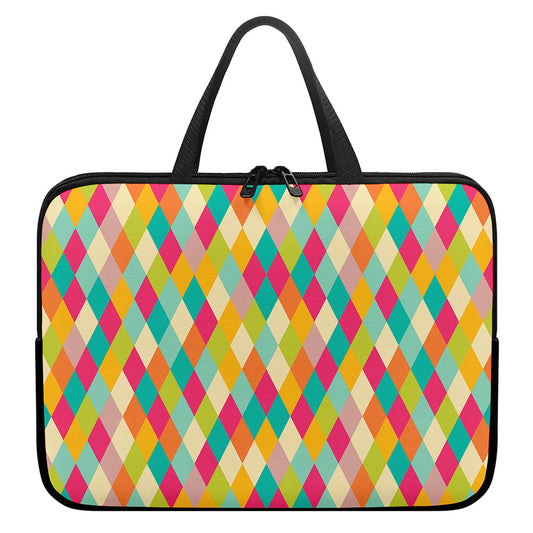 Retro Harlequin Pattern Print Laptop Sleeve With Handle