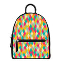 Retro Harlequin Pattern Print Leather Backpack