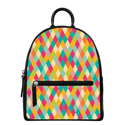 Retro Harlequin Pattern Print Leather Backpack