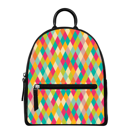 Retro Harlequin Pattern Print Leather Backpack