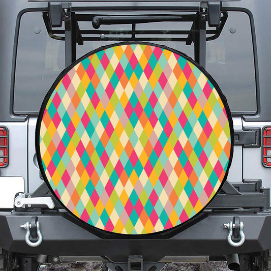 Retro Harlequin Pattern Print Leather Spare Tire Cover
