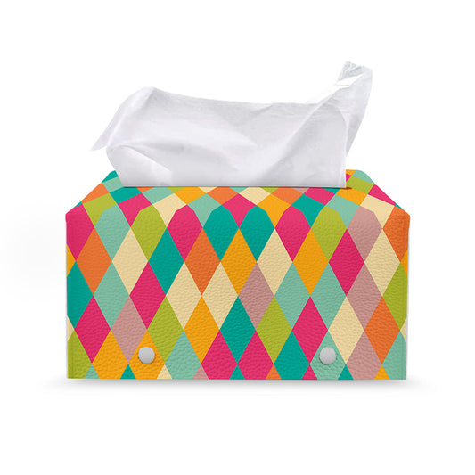 Retro Harlequin Pattern Print Leather Tissue Box Cover