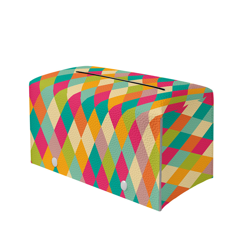Retro Harlequin Pattern Print Leather Tissue Box Cover