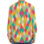 Retro Harlequin Pattern Print Long Sleeve Baseball Jersey