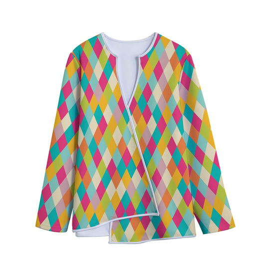 Retro Harlequin Pattern Print Long Sleeve Short Coat