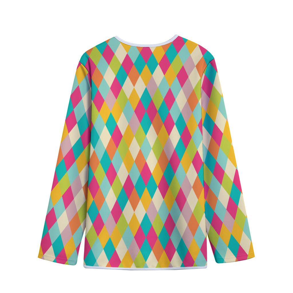 Retro Harlequin Pattern Print Long Sleeve Short Coat