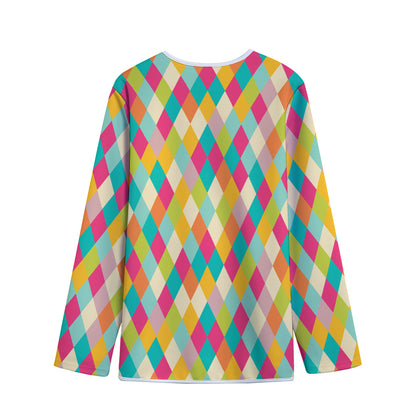 Retro Harlequin Pattern Print Long Sleeve Short Coat
