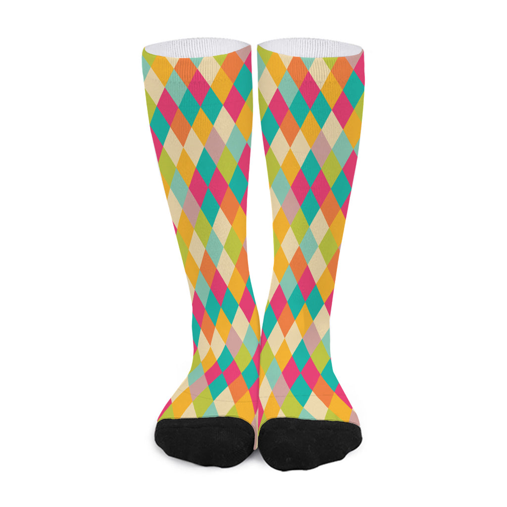 Retro Harlequin Pattern Print Long Socks