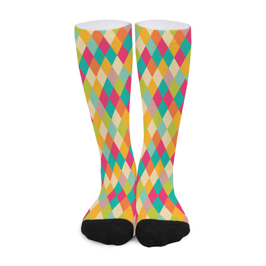 Retro Harlequin Pattern Print Long Socks