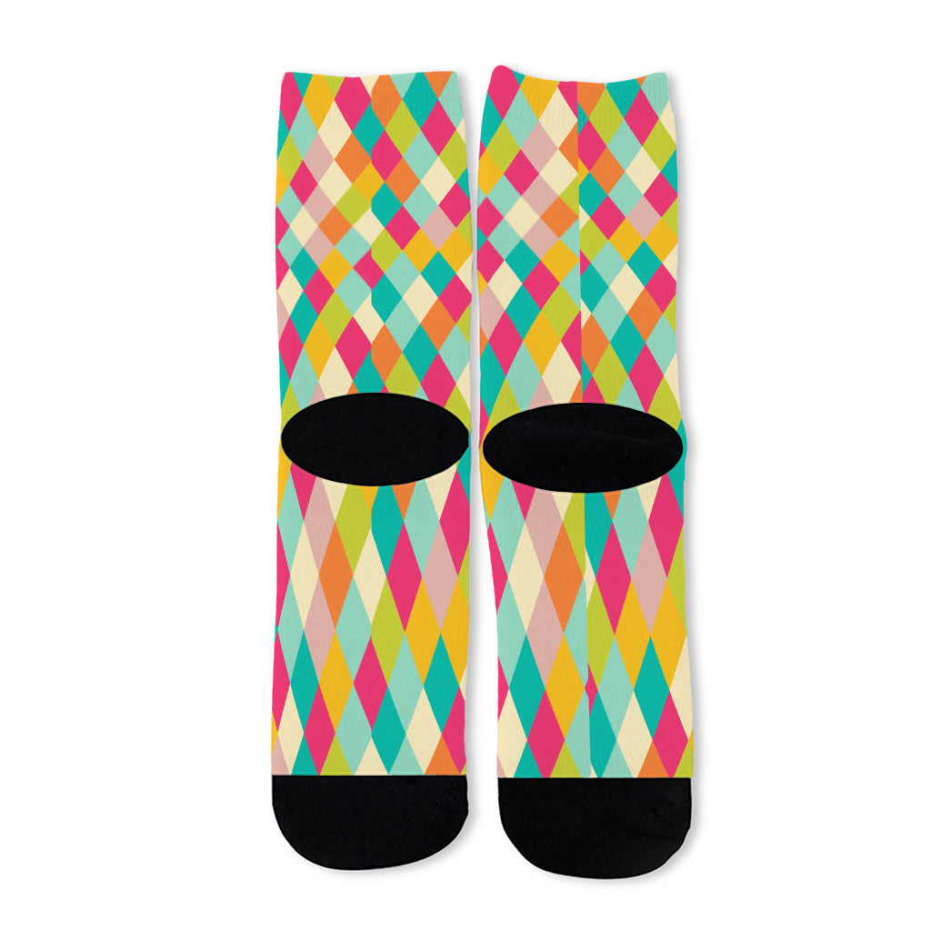 Retro Harlequin Pattern Print Long Socks