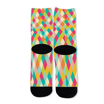 Retro Harlequin Pattern Print Long Socks