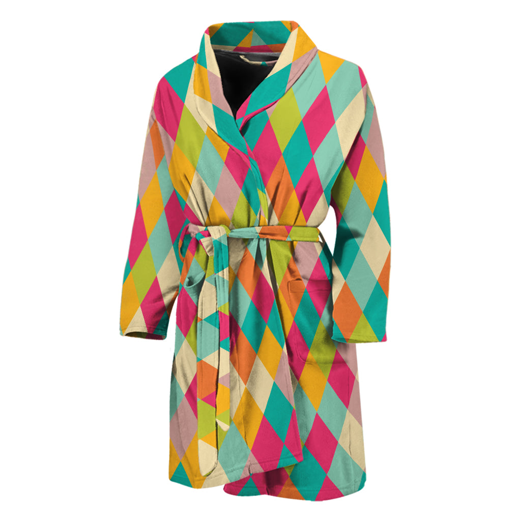 Retro Harlequin Pattern Print Men's Bathrobe