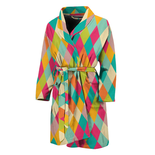 Retro Harlequin Pattern Print Men's Bathrobe