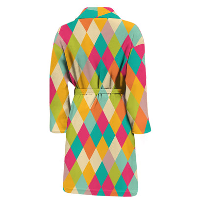 Retro Harlequin Pattern Print Men's Bathrobe