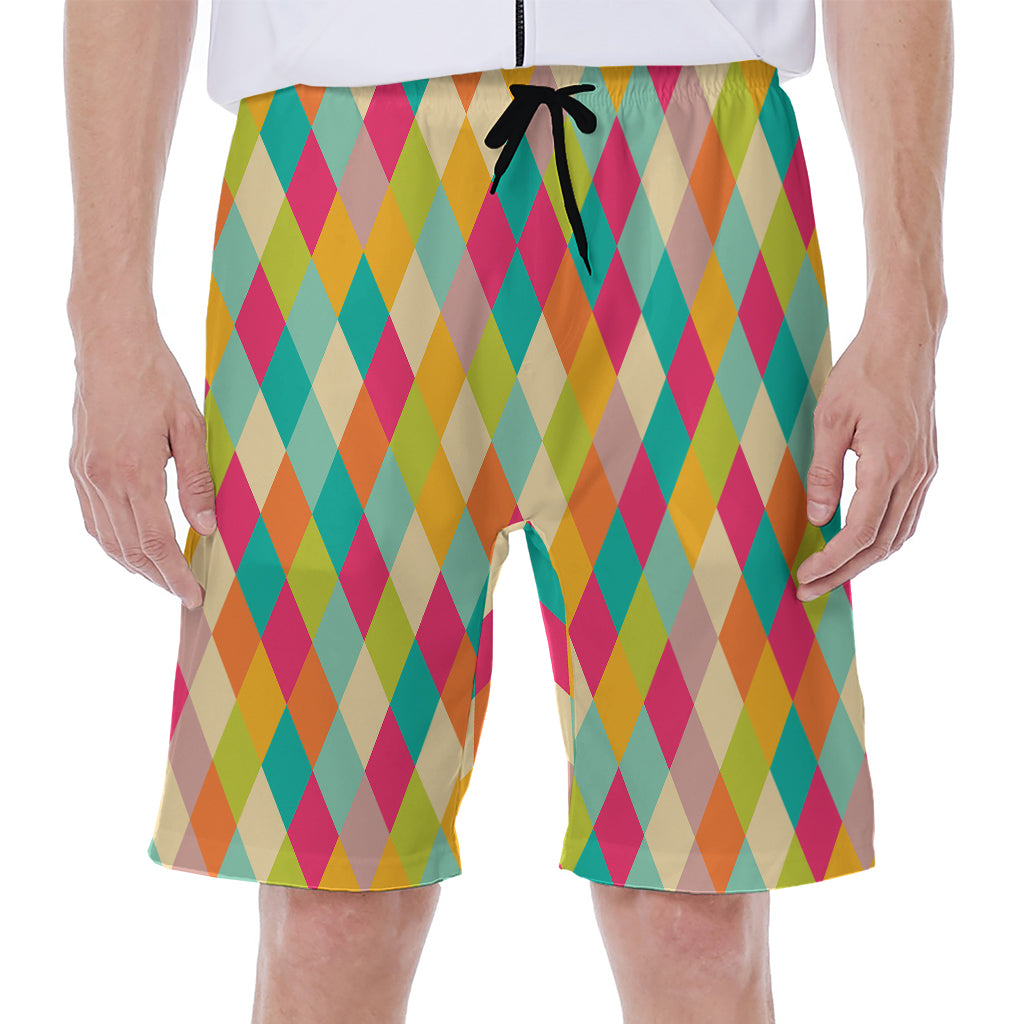 Retro Harlequin Pattern Print Men's Beach Shorts