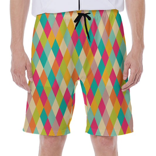 Retro Harlequin Pattern Print Men's Beach Shorts