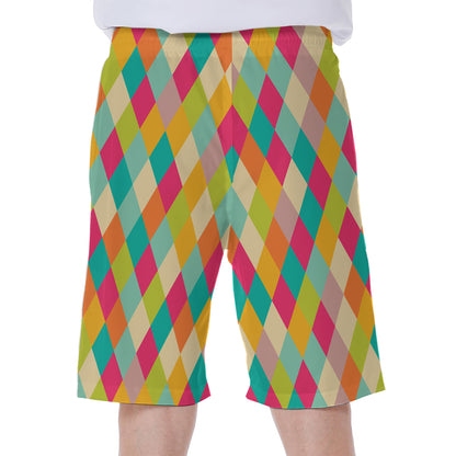 Retro Harlequin Pattern Print Men's Beach Shorts