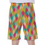 Retro Harlequin Pattern Print Men's Beach Shorts
