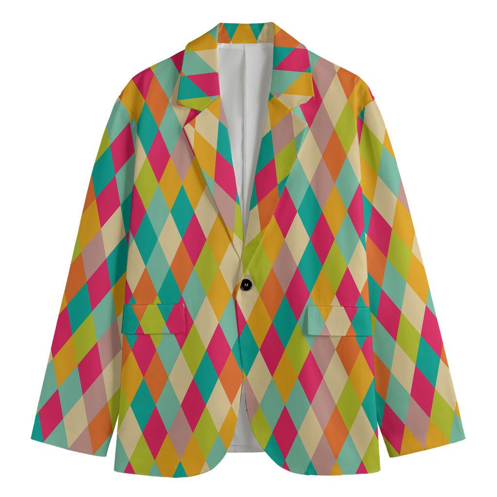 Retro Harlequin Pattern Print Men's Blazer
