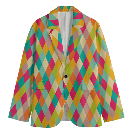 Retro Harlequin Pattern Print Men's Blazer