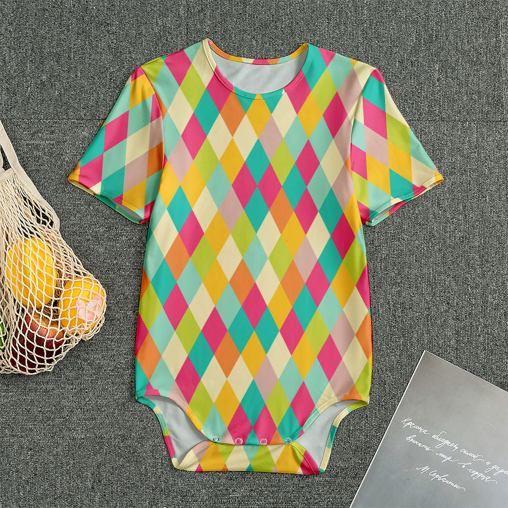Retro Harlequin Pattern Print Men's Bodysuit