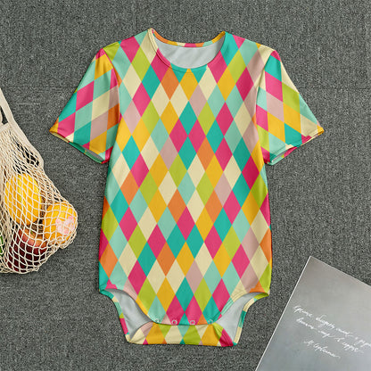 Retro Harlequin Pattern Print Men's Bodysuit