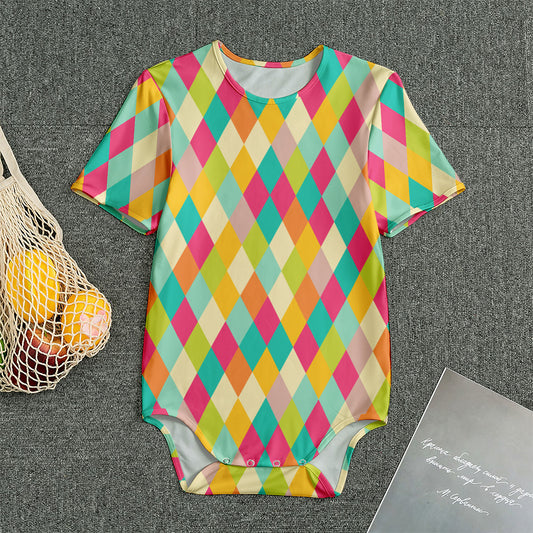 Retro Harlequin Pattern Print Men's Bodysuit