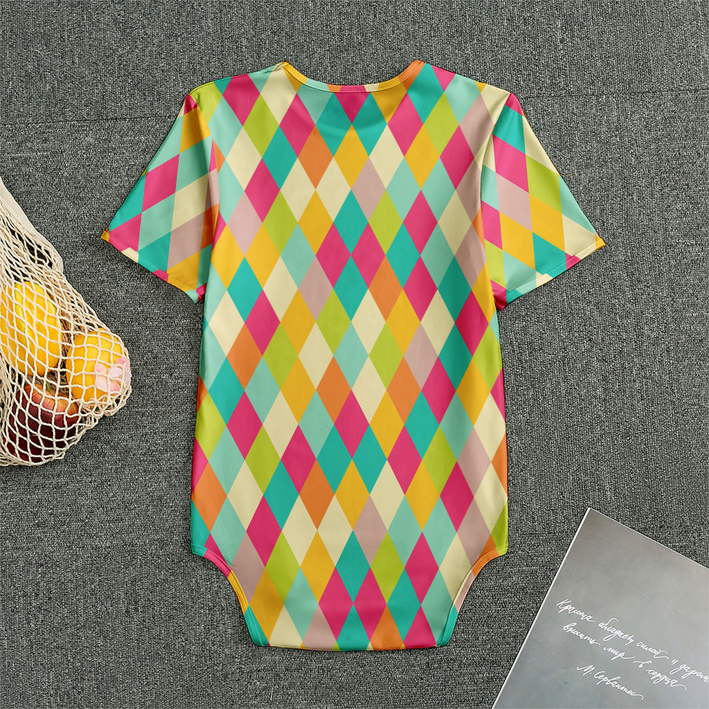 Retro Harlequin Pattern Print Men's Bodysuit