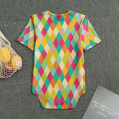 Retro Harlequin Pattern Print Men's Bodysuit
