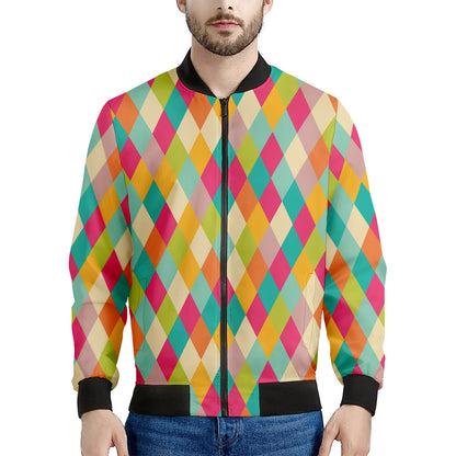 Retro Harlequin Pattern Print Men's Bomber Jacket