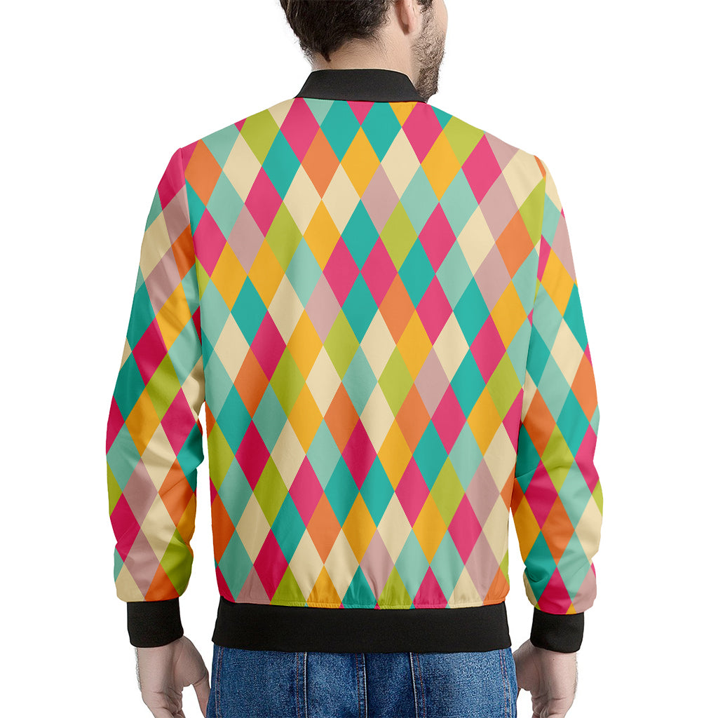Retro Harlequin Pattern Print Men's Bomber Jacket