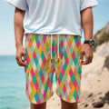 Retro Harlequin Pattern Print Men's Cargo Shorts