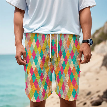 Retro Harlequin Pattern Print Men's Cargo Shorts