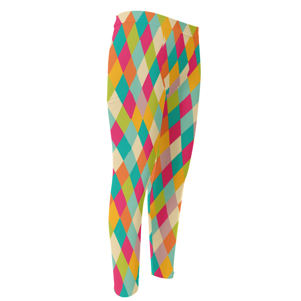 Retro Harlequin Pattern Print Men's Compression Pants