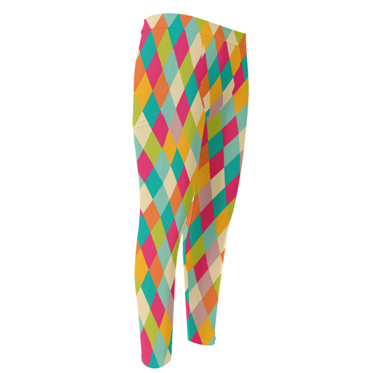 Retro Harlequin Pattern Print Men's Compression Pants