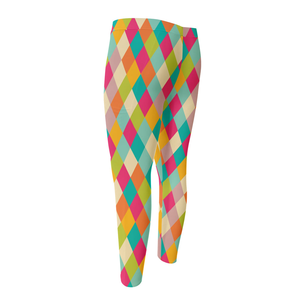 Retro Harlequin Pattern Print Men's Compression Pants