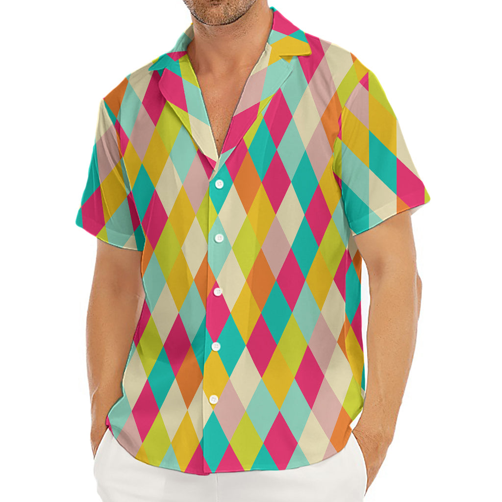 Retro Harlequin Pattern Print Men's Deep V-Neck Shirt