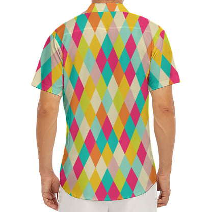 Retro Harlequin Pattern Print Men's Deep V-Neck Shirt