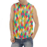Retro Harlequin Pattern Print Men's Fitness Tank Top